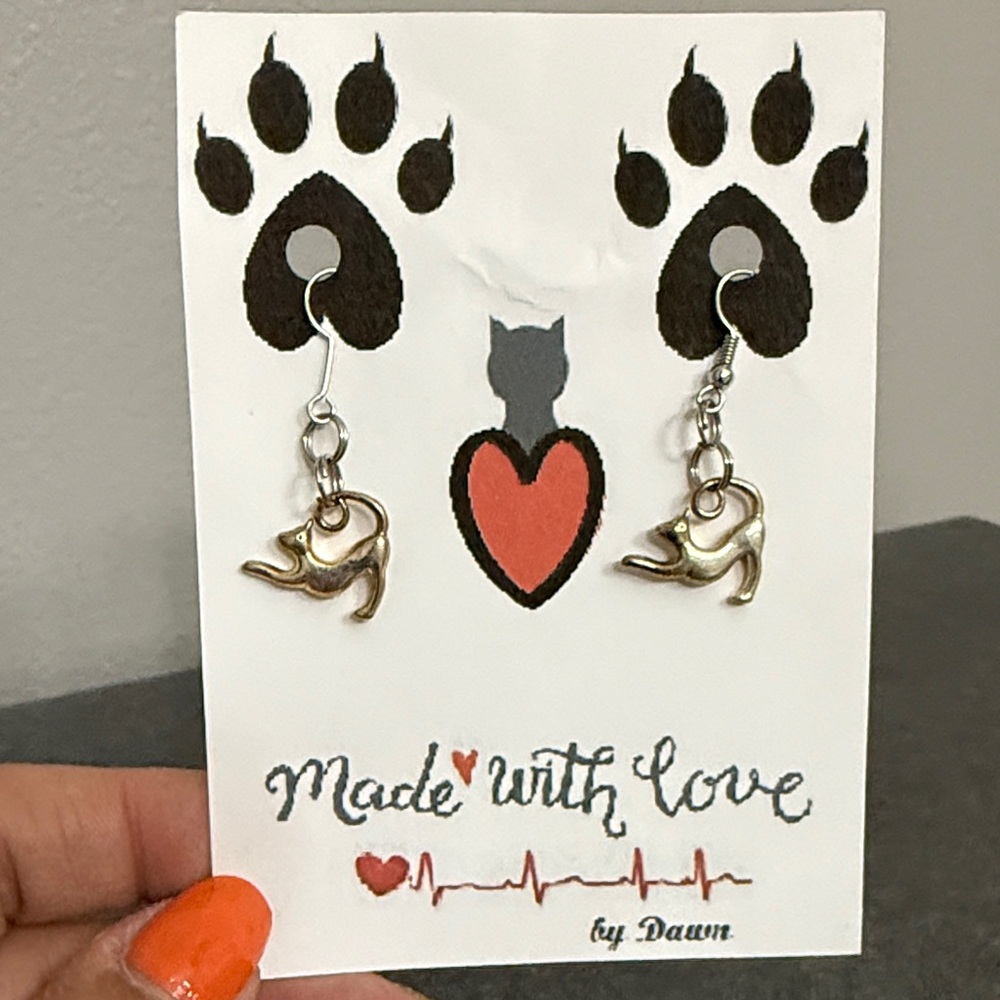 Silver tone hand made Cat Earrings